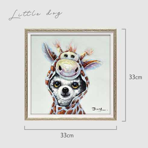 アート 絵画 壁掛け 油絵 33X33cm オイルペイント リトルドッグ.|s5